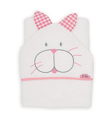 Ti TIN Babybadjas van badstof, 100% katoen, zachte en absorberende babydoekjes met capuchon met een kittendesign in roze