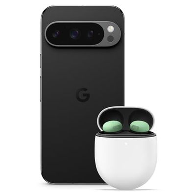 Google Pixel 9 Pro - Unlocked Android Smartphone with Gemini, Triple Rear Camera System, 24-Hour Battery, and 6.3" Super Actua Display - Obsidian, 512GB+Pixel Buds Pro 2