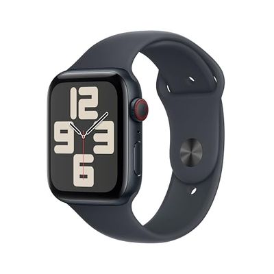 Apple Watch SE (2e gen.) GPS + Cellular 44 mm Smartwatch - Kast van middernacht aluminium - Middernacht sportbandje (M/L). Conditie en slaap bijhouden, ongelukdetectie, hartritme monitoren