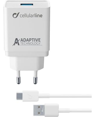 Cellularline | Caricabatterie da Rete | Caricabatterie da rete Fast Charger 15W con cavo USB-C