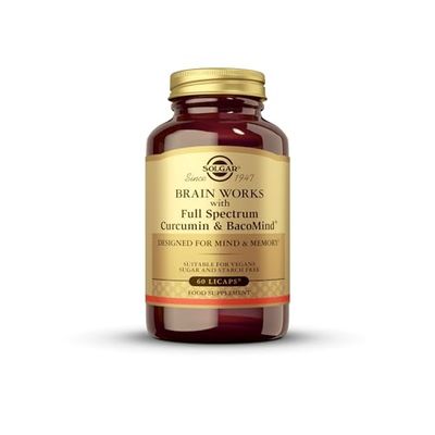 Solgar Solgar | Brain Works con Full Spectrum Curcumin y BacoMind - 60 Cápsulas vegetales Licaps 200 g