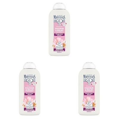 Le Petit Marseillais | Shampooing Douceur & Éclat Amande Douce et Graines de Lin Bio (flacon de 300 ml) – Shampoing pour cheveux longs et délicats – Soin cheveux brillance optimale sans silicone