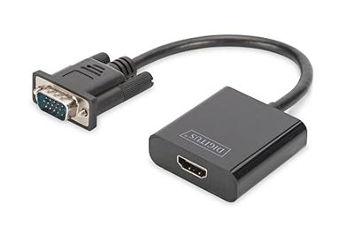 DIGITUS Adaptador de áudio gráfico VGA, VGA conector de 3,5 mm para HDMI, Full HD 60Hz, 1920 x 1080 pixels, preto