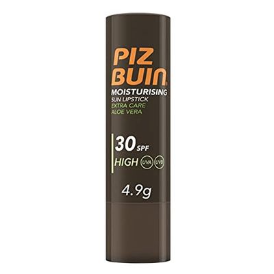PIZ BUIN Moisturising Stick Solare per Labbra SPF 30, Burrocacao protezione solare alta, Balsamo labbra con filtro solare UVA/UVB, Aloe Vera e Vitamina E, Burrocacao labbra resistente all'acqua, 4.9 g