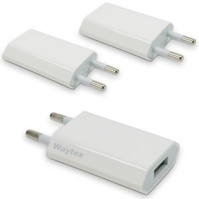 Waytex Lot de 3 Chargeurs USB A 5V - 1A, Prise Chargeur Secteur Universel USB pour iPhone, iPad, Smartphone Android, Smartwatch, Tablette, Écouteurs, Blanc