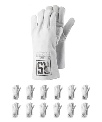 RS SPLIT Gants de soudeur Gants de montage en cuir de vachette/Taille 10/12 paires/Blanc/Gants de travail en cuir/Gants de protection