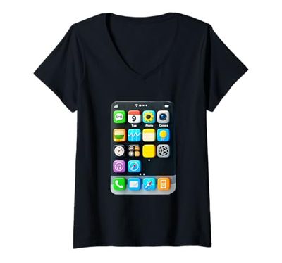 Mujer Pantalla de teléfono celular Smartphone Aplicación móvil Disfraz de Halloween Camiseta Cuello V