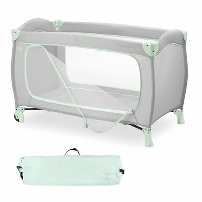 Hauck Sleep N Play Go Plus Cuna de Viaje Con Ruedas, Parque Infantil Desde el Nacimiento, Bolsa de Transporte, Plegable Con Apertura XL - Dusty Mint