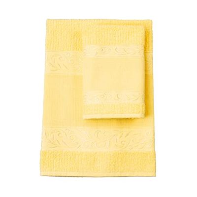 Filet - Set 2 Asciugamani da bagno in spugna con inserto in tela aida da ricamare | 60x105cm e 40x55cm | Viso e Ospite | Spugna di alta qualità | Made in Italy |Giallo Pulcino
