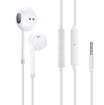 APM Ecouteurs Filaires Blanc, Casque Intra Auriculaires, Stéréo 3,5mm Jack, Micro, Télécommande, Contrôle du Son, Compatible avec iPhone Samsung MP3 Tablette PC Ordinateur Portable, 600315