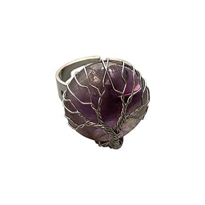 VIE Wire Wrapped Tree of Life Ring, 2cm, Amethyst