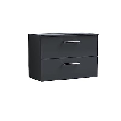 nuie ARN1426W Arno Wall Hung 2 Drawer Vanity Unit & Worktop, 800mm, Satin Anthracite