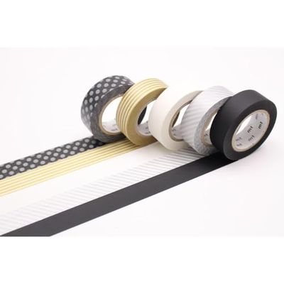 MT Masking Tape 5 rollos adhesivos decorativos de papel washi 1,5 cm x 7 m, GOLD/SILVER 2