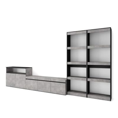 Skraut Home | Ensemble Meuble TV | Meuble Salon Complet | 370x186x35cm | pour Les TV jusqu'à 65" | Salon Complet | Style Moderne | Ciment