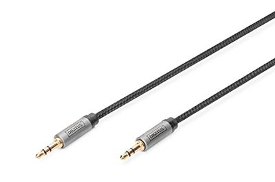 DIGITUS Câble de connexion audio - jack 3,5mm vers jack 3,5mm - câble AUX - câble stéréo - contacts dorés - câble tressé - 1,8m - noir - pour chaînes stéréo, home cinéma, barre de son, ordinateur
