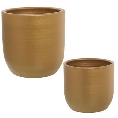 Alexandra House Living Lot de 2 Pots de Fleurs Marron en céramique