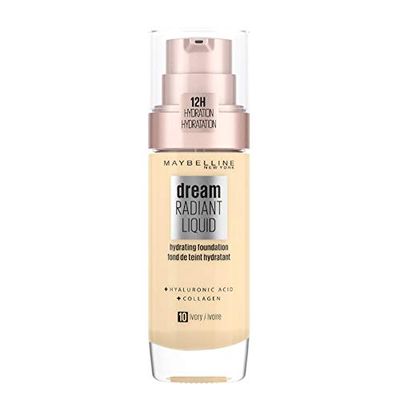 Maybelline Foundation, Dream Radiant Liquid Foundation, Up to 12 Hour Hydration, Hydrating with Hyaluronic Acid, Lightweight, Medium Coverage, for a Natural Look, Maybelline New York, Shade: 10 Ivory