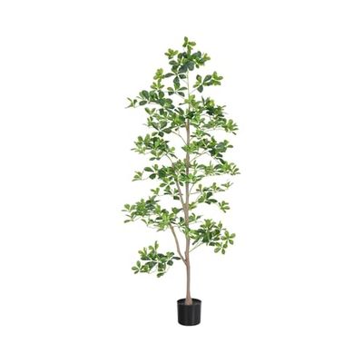 Zstar 180 cm konstgjort scheffleraträd, stora konstträd med tofp för inomhusdekor, stora konstgjorda växter Schefflera-träd med naturlig stam, realistiska blad för hem, kontor, balkong, dekor