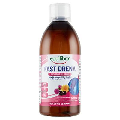 Equilibra Integratori Alimentari, Fast Drena, Integratore a Base di Estratti Vegetali, per il Drenaggio dei Liquidi, la Funzionalità delle Vie Urinarie e del Fegato, da Diluire, Gusto Lime, 500 ml