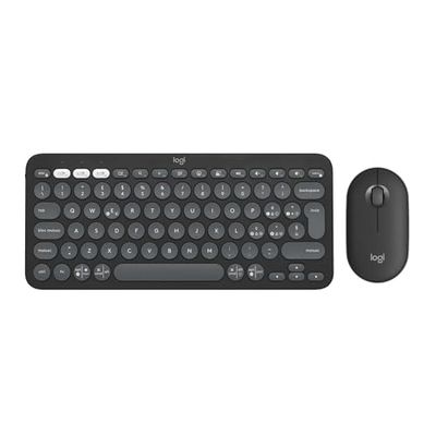 Logitech Pebble 2 Combo, kit tastiera e mouse wireless discreto, portatile e personalizzabile, Logi Bolt, Bluetooth, Easy-Switch per Windows, macOS, iPadOS, Chrome - Layout Italiano QWERTY, Grafite