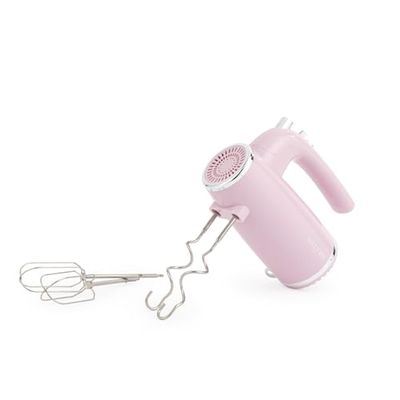 Salter Pink Retro Hand Mixer – Electric Whisk, 5 Speeds + Turbo, XL Chrome Beater & Dough Hook Accessories, Baking Mixer, For Pizza Dough, Meringue, Eject Function, Vintage-Inspired Design, 400W