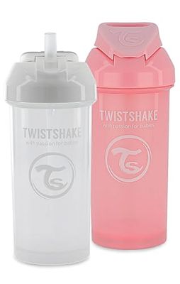 Twistshake 2x Baby Sippy Cup Met Rietje - 360ml | Lekvrije Waterfles Voor Kinderen en Peuters | BPA-Vrij | Trainingssippy Cup | Wit Roos