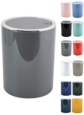 MSV Salle de Bains Série Aspen Design Poubelle Salle de Bains Poubelle à pédale Poubelle Push à Couvercle basculant Récipient à ordures à Couvercle oscillant 6 litres (ØxH): Approx. 18,5 x 26 cm Gris