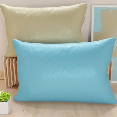 PETTI Artigiani Italiani - Pair of Pillow Cases 70 x 50 cm in Microfibre, Cushions Bedroom Furniture, Sofa, Set of 2 Cushion Covers, Reversible Pillowcase Taupe Light Blue