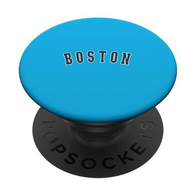 Boston Varsity Style Blue Text White Outline Hombres Mujeres Niños PopSockets PopGrip Adhesivo