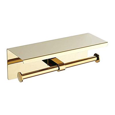 BGL Portarrollos de Papel higiénico de Acero Inoxidable con Estante montado en la Pared para baño (Dorado, Doble Cabeza)