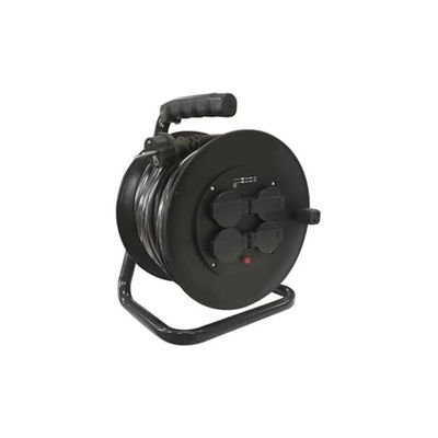 Elektrische kabel, oprolbaar, 50 m, met 4 stopcontacten IP44, 3 x 1,5 mm², 16 A, uittrekbaar, voor binnen en buiten