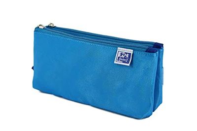 Oxford, Pennenetui voor school, 2 vakken, elastiek, 2 ritssluitingen, turquoise-blauw