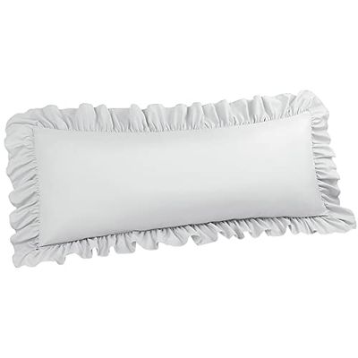 PiccoCasa Taie de traversin Unie en Microfibre Douce avec Volants décoratifs et Fermeture à enveloppe, Housse de Coussin pour Tout Le Corps, Gris Clair, 50,8 x 121,9 cm (1,2 m)