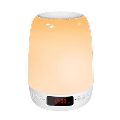 AWQM 6 in 1 luce notturna per bambini, lampada da comodino, touch dimmerabile, con altoparlante Bluetooth, radio FM, lettore MP3, sveglia con luce notturna per bambini