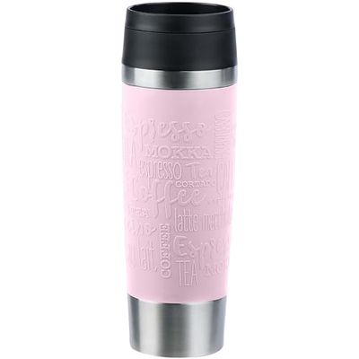 Emsa N20224 Travel Mug Classic isoleringskopp 0,5 liter | nytt komfortskruvlock | rostfritt stål | 6 h varmt och 12 h kallt | 100% tät | diskmaskinssäker | 360° dricköppning | pastellrosa