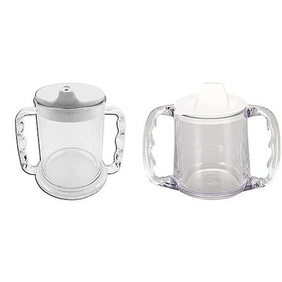 Homecraft Wide Base Mug with Transparent Lid, Two Handled Mug, Prevents Tipping, Secure Grip for Limited Hand Function and Grasp, 285 ml & Caring Mug, Small