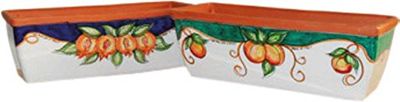 FIORIERA (SET DI 2 PEZZI) PER PIANTE E FIORI CON BORDO IN TERRACOTTA E CERAMICA ARTISTICA VIETRESE DIPINTA A MANO – MADE IN ITALY; LUNGHEZZA CM. 32, ALTEZZA CM. 14, LARGHEZZA CM. 17.