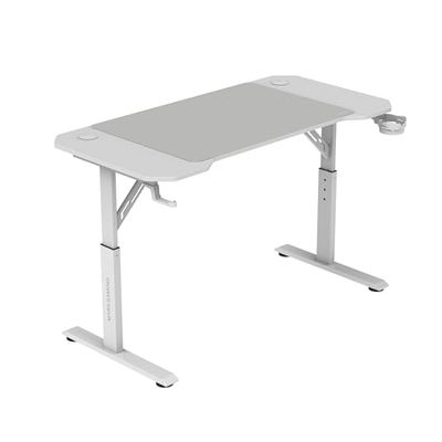 Mars Gaming MGD-ERGO120, Hoogte Verstelbaar Bureau met 3 Standen, Ergonomisch Oppervlak, Metalen Frame, XXL Muismat, Hoofdtelefoon- en Drankhouder, Kabelbeheer, Gaming Bureau 120x60cm, Wit
