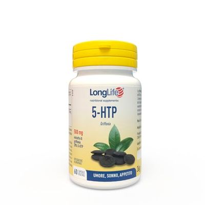 LongLife® 5-HTP | Integratore con estratto di griffonia 500 mg | Titolato al 20% in 5HTP | Regolatore dell'umore, sonno e appetito | Benessere mentale | Senza glutine e vegano