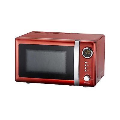 Melissa 16330109 Classico kuchenka mikrofalowa w stylu retro, metalowa obudowa, pojemność 20 l, moc kuchenki mikrofalowej 700 W, timer, 5 poziomów mocy, kolor czerwony metaliczny