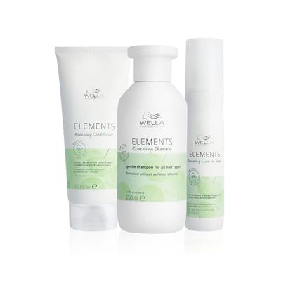 Wella Professionals Pack Elements, Cabello y Cuero Cabelludo Saludable, 100% vegano, Sin Siliconas ni Sulfatos, Champú (250ml) + Acondicionador (200ml) + Spray Desenredante (150ml)