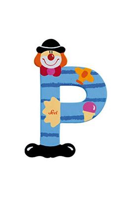 Sevi 81752 drewniana litera P Clown ok. 10 cm, litery na drzwi do pokoju dziecięcego, ABC zabawka edukacyjna z drewna, zabawka edukacyjna dla dzieci od 3 lat, litera klaunów sortowanych, niebieska