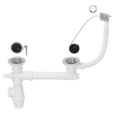 Wirquin SP3233 Sifão com 2 ralos, 2 tampas, tubo e tomada para máquina de lavar