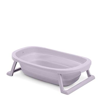 hauck Wash N Fold M, Bañera Plegable Bebé, Bañera Portátil Bebé para Recién Nacidos hasta 16 kg, Tapón Térmico, Bañerita Bebe, 80 x 48 x 25 cm, Lavanda