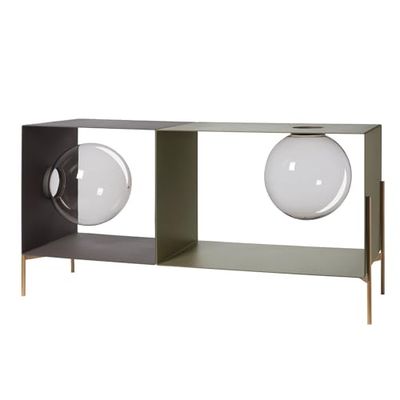 Arti & Mestieri Globe Double Meuble de Salon Design 100% fabriqué en Italie – en Fer, 123,2 x 40 x 60 cm (Boue et Jade avec Base Or laqué)