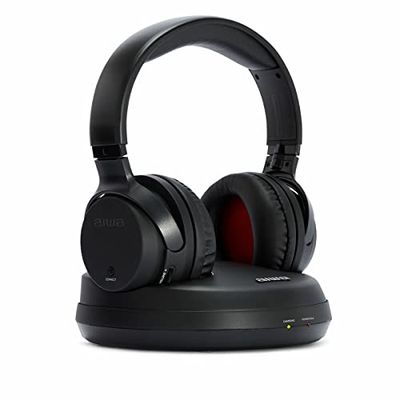 AIWA - WHF-930D Cuffie RF Stereo TV Wireless, Trasmettitore Dock di Ricarica, Tecnologia Wireless Radio Frequency, Controllo di Volume, 10 ore autonomia