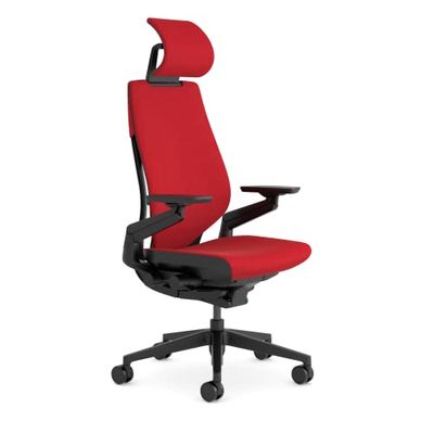 Steelcase Gesture, chaise de bureau ergonomique avec accotoirs à 360°, soutien lombaire 3D Live Back et têtière réglable Rouge