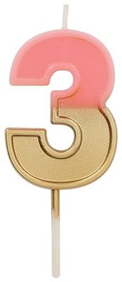 Folat 24213 Taartkaars retro cijfer/cijfer 3 roze - 5 cm verjaardagskaarsen voor verjaardag, verjaardagsdecoratie, voor kinderfeesten, bruiloften, bedrijfsfeesten, jubilea