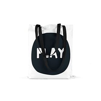 Bonamaison Bolso De Mano Impreso, 100% Algodón, Bolso de la Compra Reutilizable, Bolso De Compras, Ecológico, Plegable, Bolso de Tela de Lona con Asas Negras, 48x55 Cm - Fabricado en Turquía