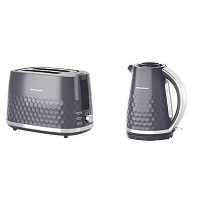 Morphy Richards Hive Kettle and Toaster Set, 1.5L Fast Boil Easy Fill Hive Kettle, 2 Slice Variable Browning Hive Toaster, Matching Set, 3KW/850W, Grey, 108273 | 220033